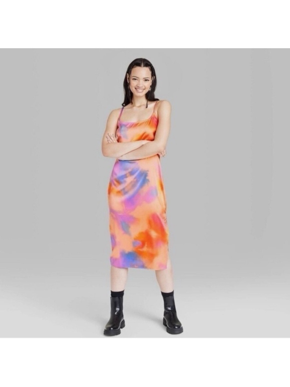 Target Tie-Dye Slip Midi Dress in Orange and Pink